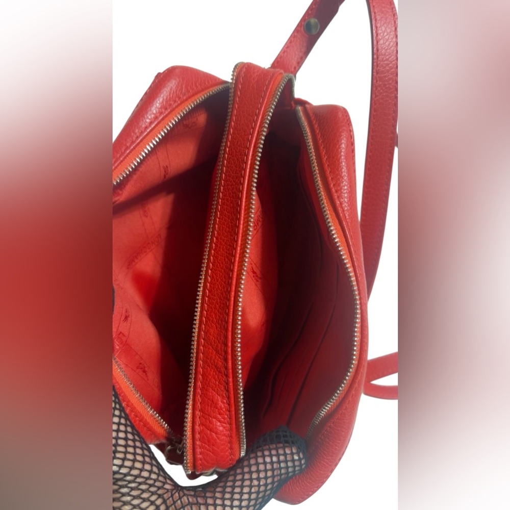 Longchamp Red Leather Le Foulonne Camera Crossbody Bag 10” x 6” - Picture 11 of 12